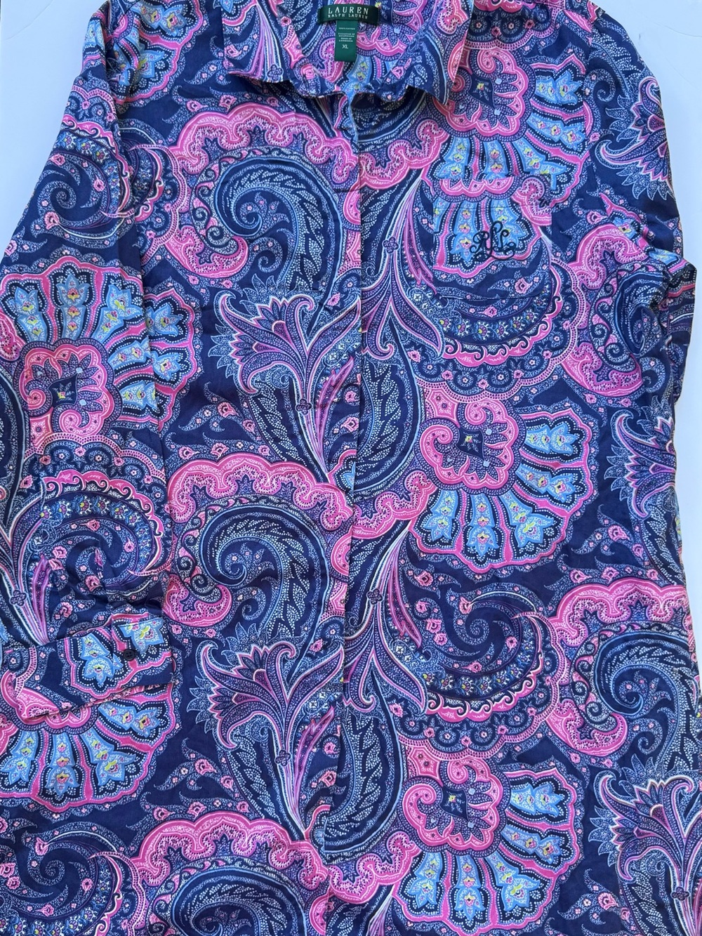 Ralph Lauren Navy Paisley Button-Up with Pink and Light Blue Accents sleepwear